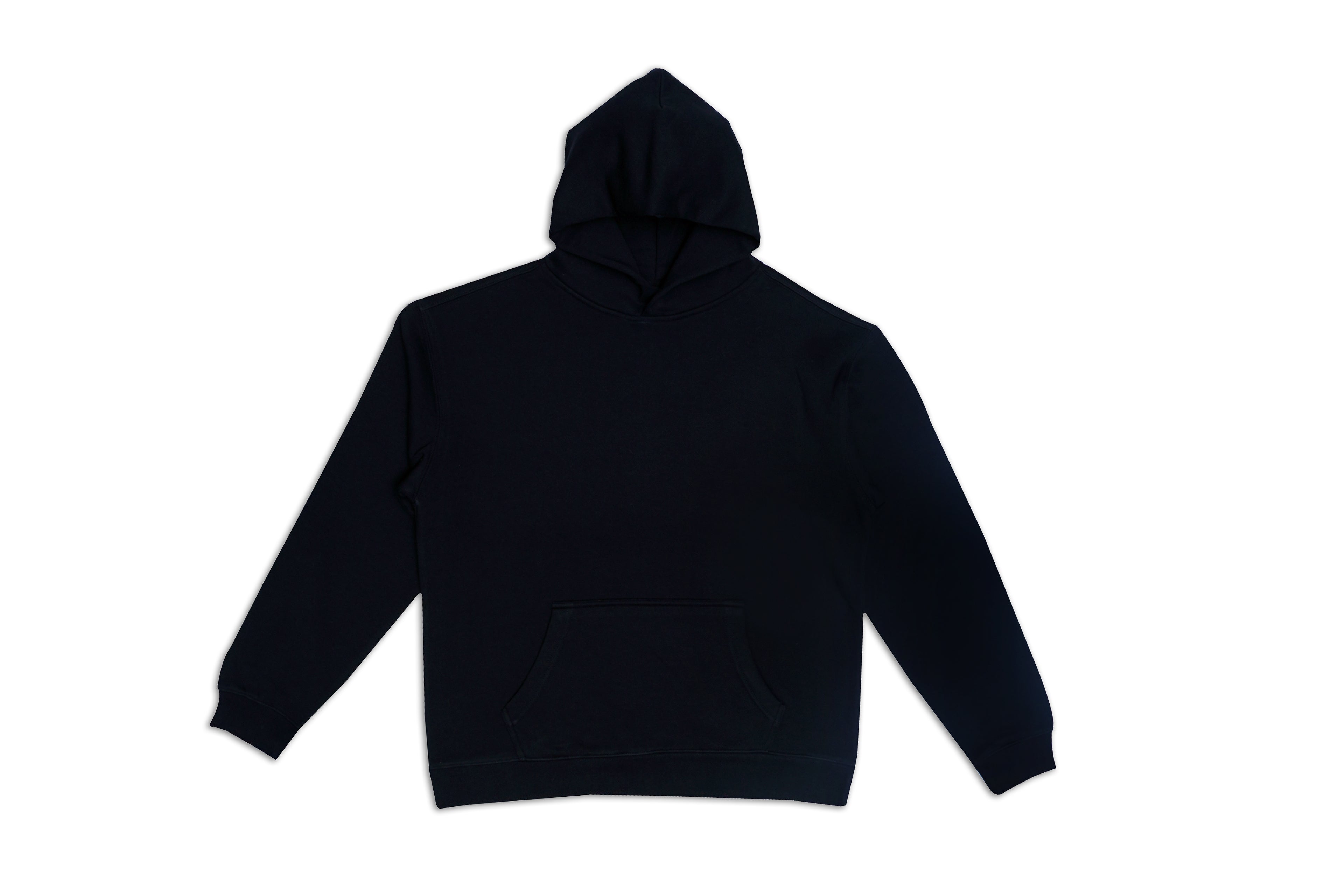 Black mid weight hoodie on a white background