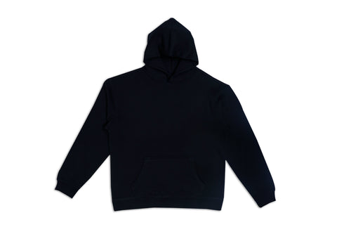 Black mid weight hoodie on a white background