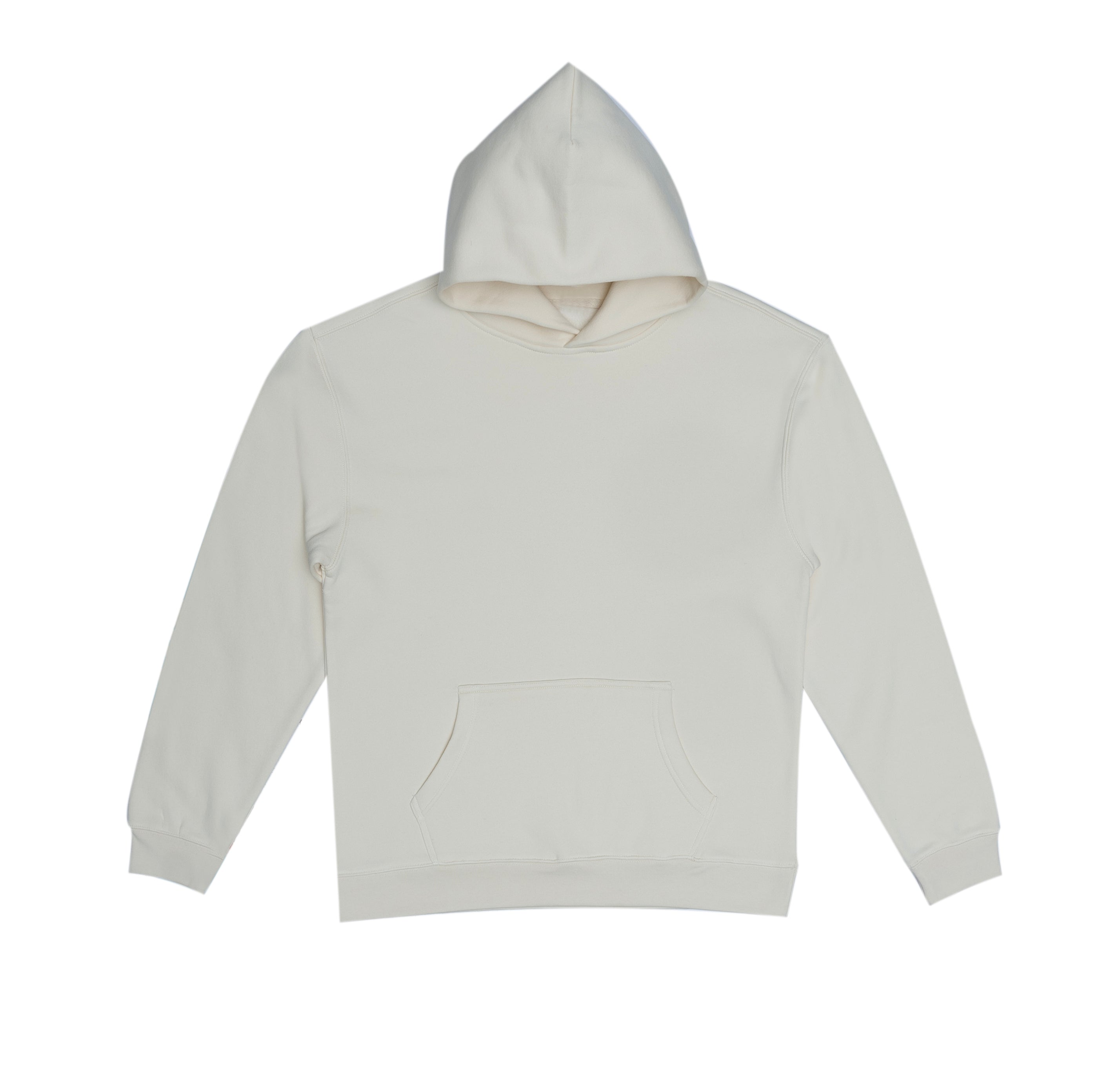 Ecru mid weight hoodie on white background