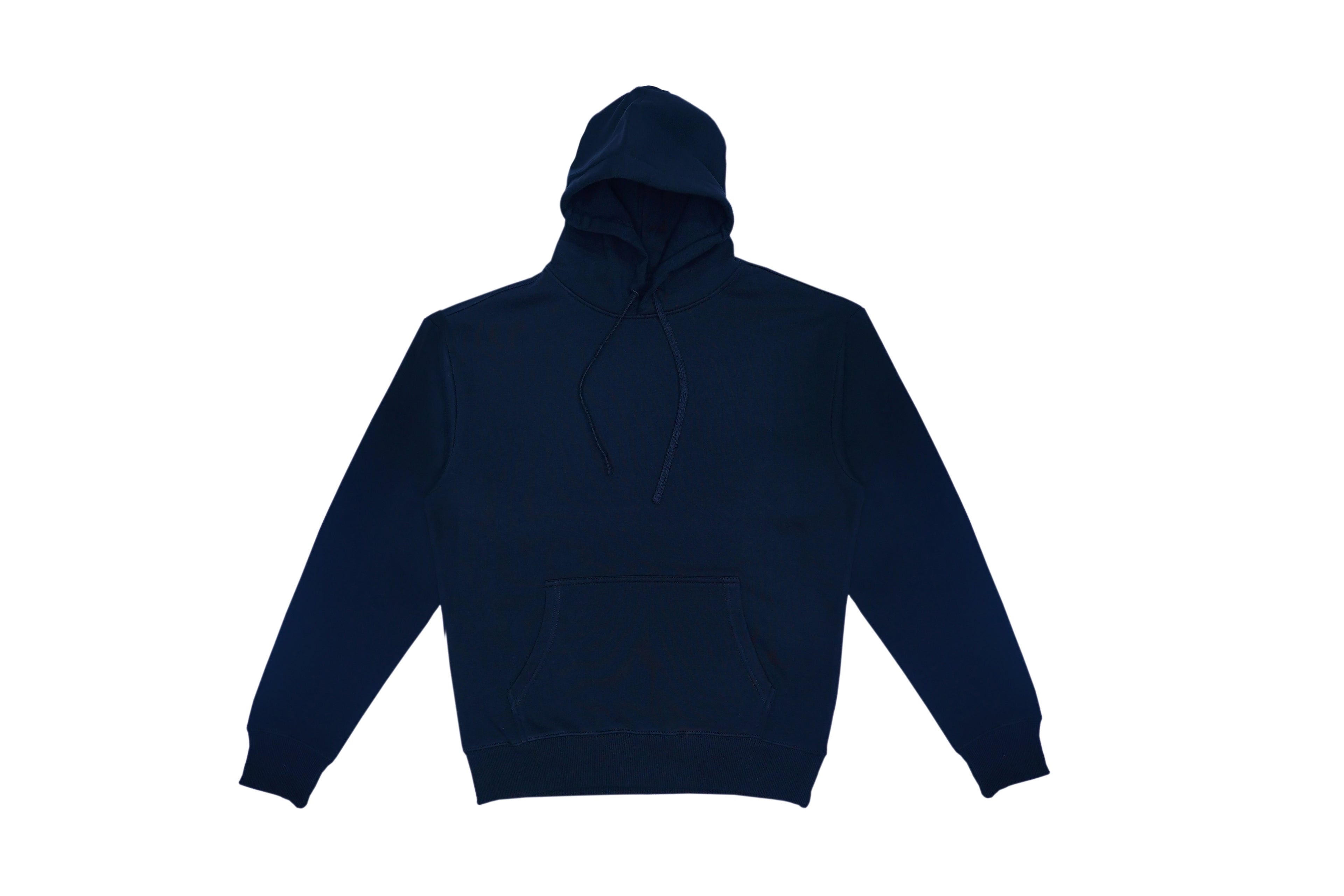 Navy blue heavy weight hoodie on a white background