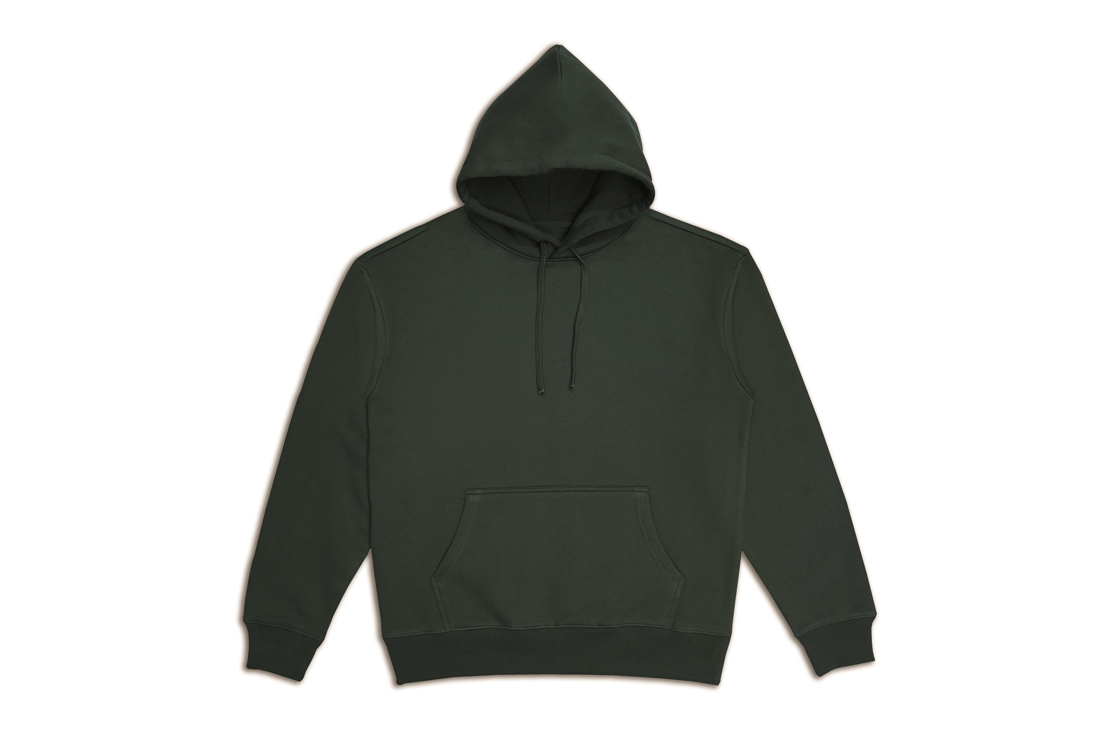 Olive green heavy weight hoodie on a white background