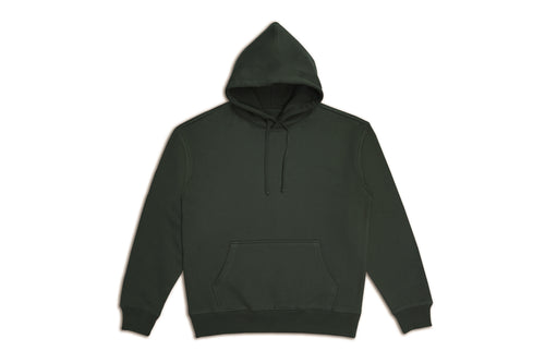 Olive green heavy weight hoodie on a white background