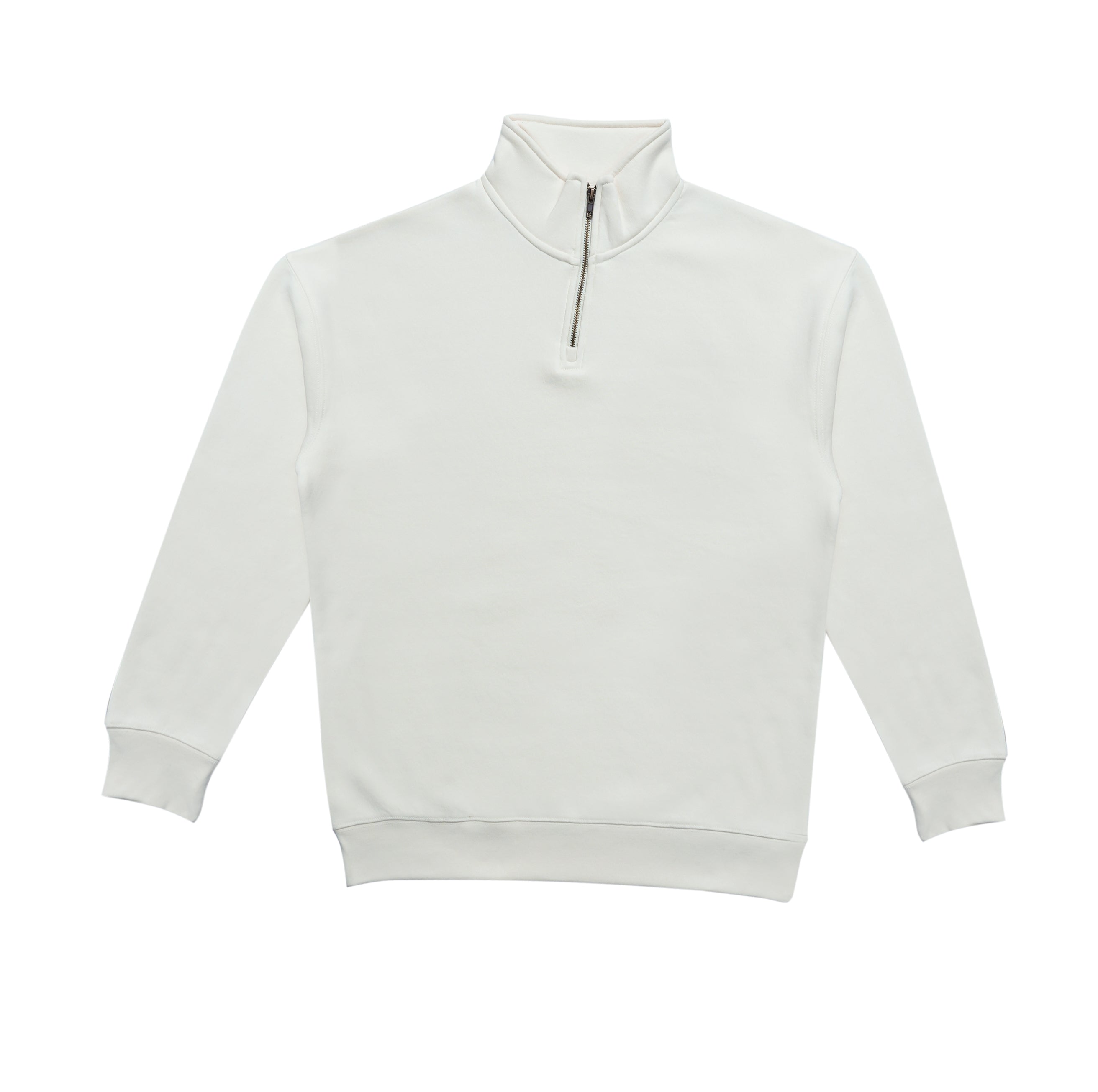 Ecru half-zip sweatshirt on a white background