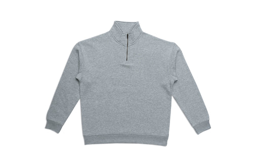 Gray quarter-zip sweatshirt on a white background
